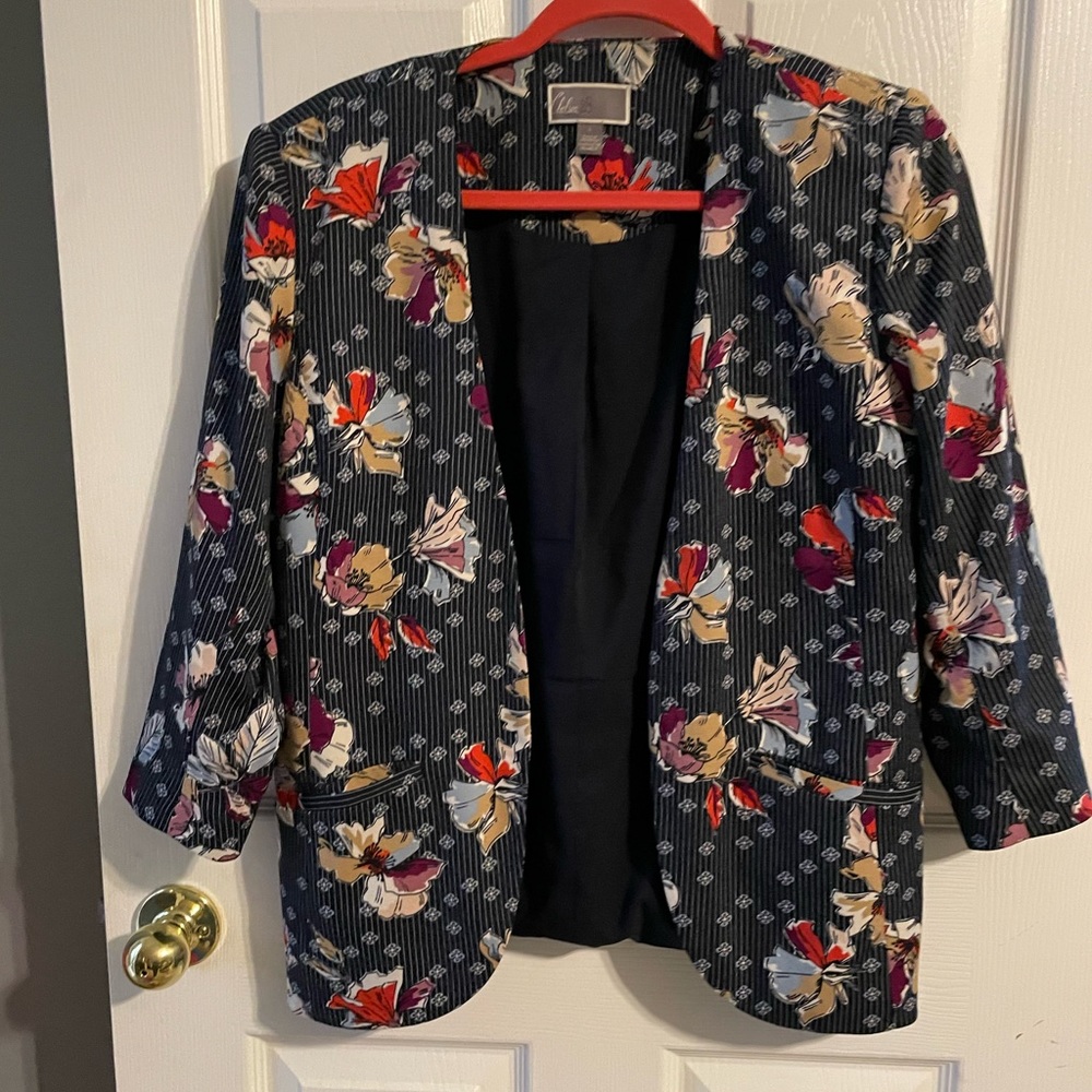 EUC Chelsea 28 navy floral 3/4 sleeve blazer size L